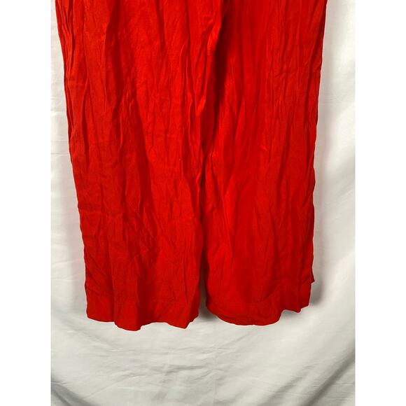 H&M Women Red Cullote Crop Paperbag Pants Pockets Belted Elastic Waist Size 8 - Picture 10 of 10